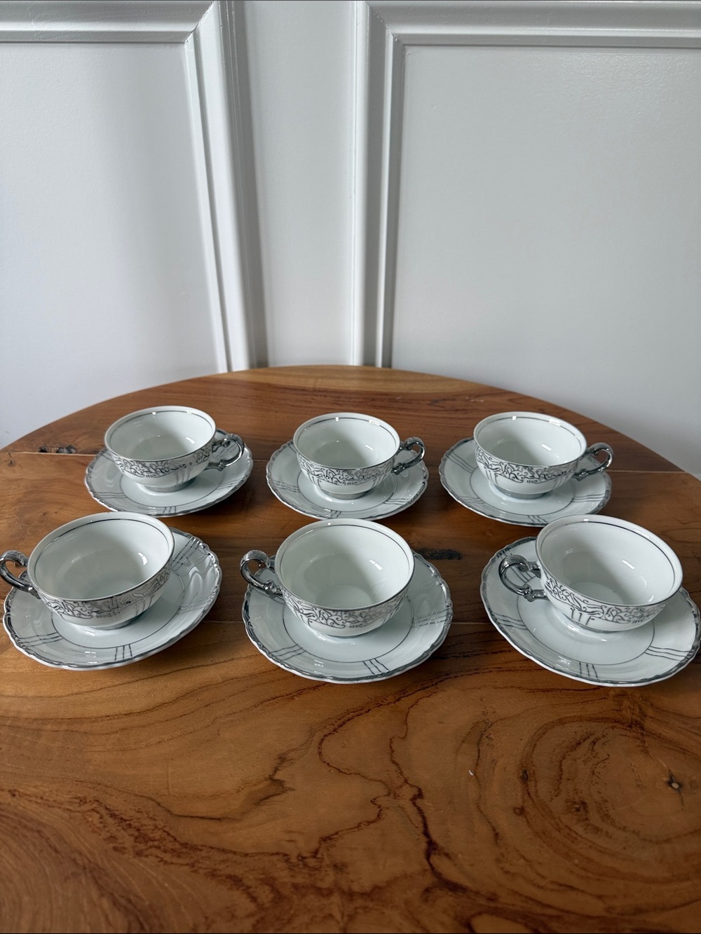Fine Seyei China Japan 15 Pc Coffee Tea Set 1031 Platinum Silver Cups Saucers - Picture 2 of 7
